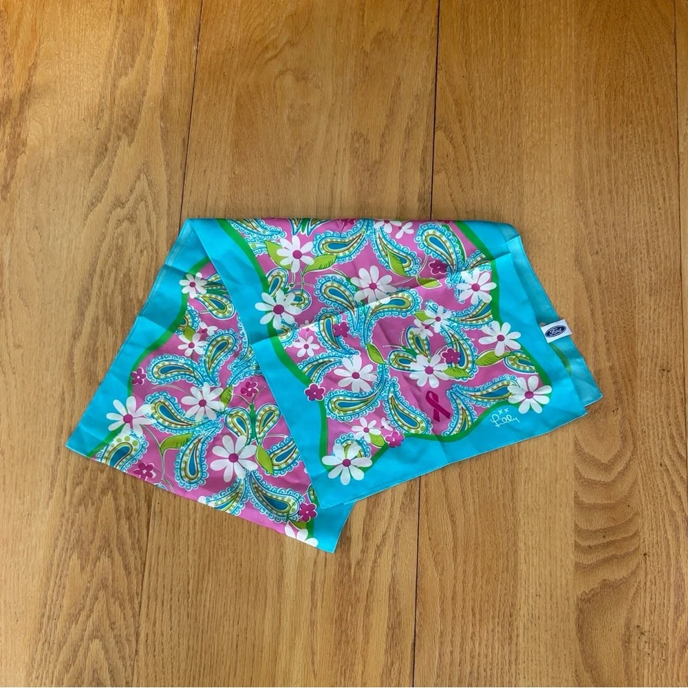 Lilly Pulitzer x Ford 100% Silk Scarf Breast Cancer Awareness Floral Paisley 55